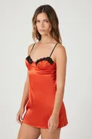 Women's Satin Lace-Trim Lingerie Slip in Sienna/Black Small