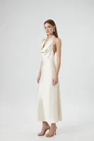 Women's Satin Cowl Halter Gown in Ivory Medium