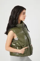 Women's Quilted Puffer Vest in Olive Large