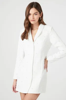 Women's Faux Pearl Mini Blazer Dress White