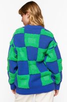 Women's Fuzzy Checkered Sweater Blue/Green