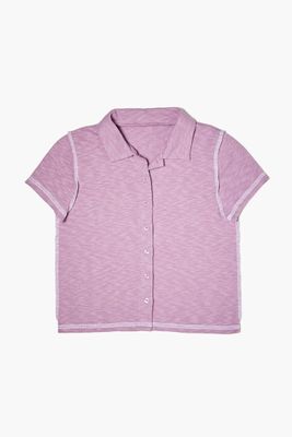 Girls Button-Front Shirt (Kids) in Lavender, 5/6