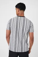 Men Textured Striped Crew T-Shirt in Black, XXL