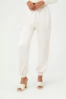 Women's Satin High-Rise Joggers in White, XL