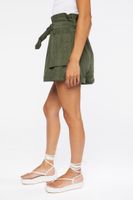 Women's Belted Corduroy Paperbag Shorts in Olive Small