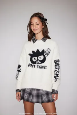 Women's Badtz-Maru Fuzzy Knit Sweater in Cream/Black, XS