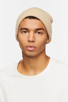 Men Ribbed Foldover Beanie in Taupe