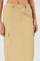 Women's Twill Toggle Drawstring Midi Skirt in Khaki Small