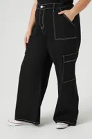 Women's Twill Wide-Leg Cargo Pants in Black, 1X