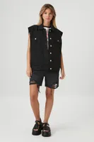 Women's Button-Up Denim Vest in Black Medium