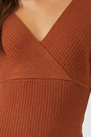 Women's Surplice Midi Sweater Dress in Mocha, XL