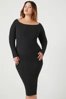 Women's Off-the-Shoulder Sweater Dress in Black/Silver, 0X