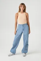 Women's Cargo Denim Parachute Pants Light Denim,