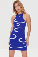 Women's Abstract Print Halter Dress in Royal/Cream Small