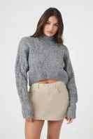 Women's Cable Knit Cropped Sweater Silver