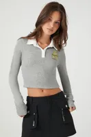 Women's Ribbed Augusta Graphic Rugby Shirt in Heather Grey Large