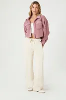 Women's Faux Shearling Cropped Shacket in Mauve, XL