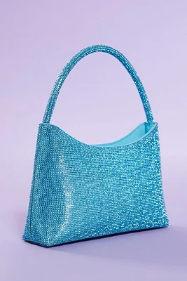 Women's Rhinestone Satin Handbag in Blue