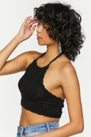 Women's Crochet Halter Crop Top in Black Small