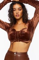 Women's Velvet Hook-and-Eye Crop Top in Chocolate Large