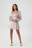 Women's Satin Mini Babydoll Dress in Taupe Small