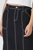 Women's Twill Contrast-Stitch Maxi Skirt in Black Small