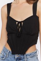 Women's Tie-Front Corset Crop Top in Black Large