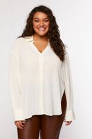 Women's High-Low Long-Sleeve Shirt in Vanilla, 0X