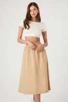 Women's A-Line Nylon Midi Skirt in Khaki, XL