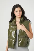 Women's Quilted Puffer Vest in Olive Large