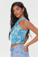 Women's Marble Print Crisscross Crop Top in Oasis Small