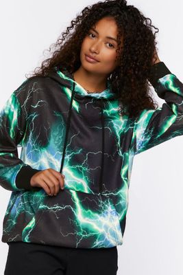 Women's Lightning Print Hoodie in Black Large