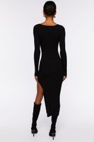 Women's Thigh-Slit Midi Sweater Dress in Black Large