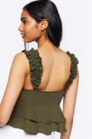 Women's Layered Flounce Tank Top in Olive Small