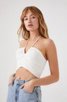 Women's Poplin Halter Crop Top White