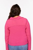 Women's Lettuce-Edge Split-Hem Top in Fuchsia, 0X