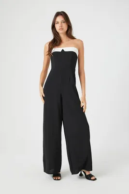 Women's Strapless Wide-Leg Jumpsuit in Black/White Small