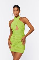 Women's Crisscross Halter Mini Dress in Green Apple Small