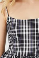 Women's Plaid Fit & Flare Cami Dress in Black/White Small