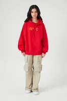 Women's Fleece Embroidered NYC Hoodie in Red Medium