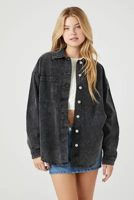 Women's Corduroy Drop-Sleeve Shacket in Washed Black Small