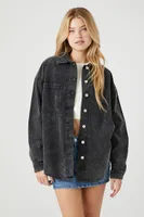 Women's Corduroy Drop-Sleeve Shacket in Washed Black Small