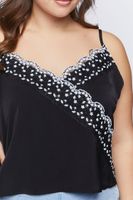 Women's Floral Sequin Applique Cami in Black, 1X