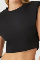 Women's Padded Cropped T-Shirt in Black, XS