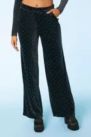 Women's Velvet Rhinestone Straight Pants in Black Small