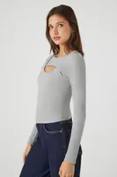 Women's Cutout Fitted Top in Heather Grey Small