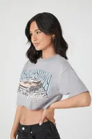 Women's California Graphic Cropped T-Shirt in Grey Medium