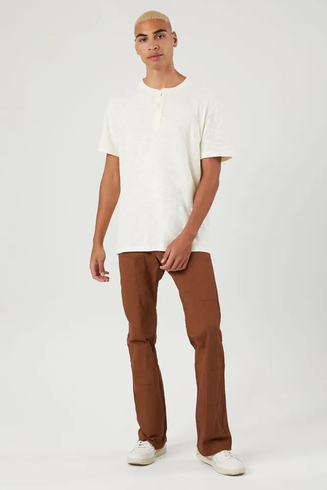 Men Twill Mid-Rise Flare Pants Brown,