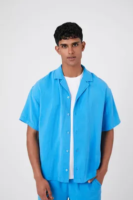 Men Cuban Collar Short-Sleeve Shirt in Aqua Large