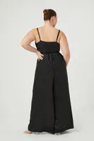 Women's Satin Wide-Leg Jumpsuit in Black, 2X